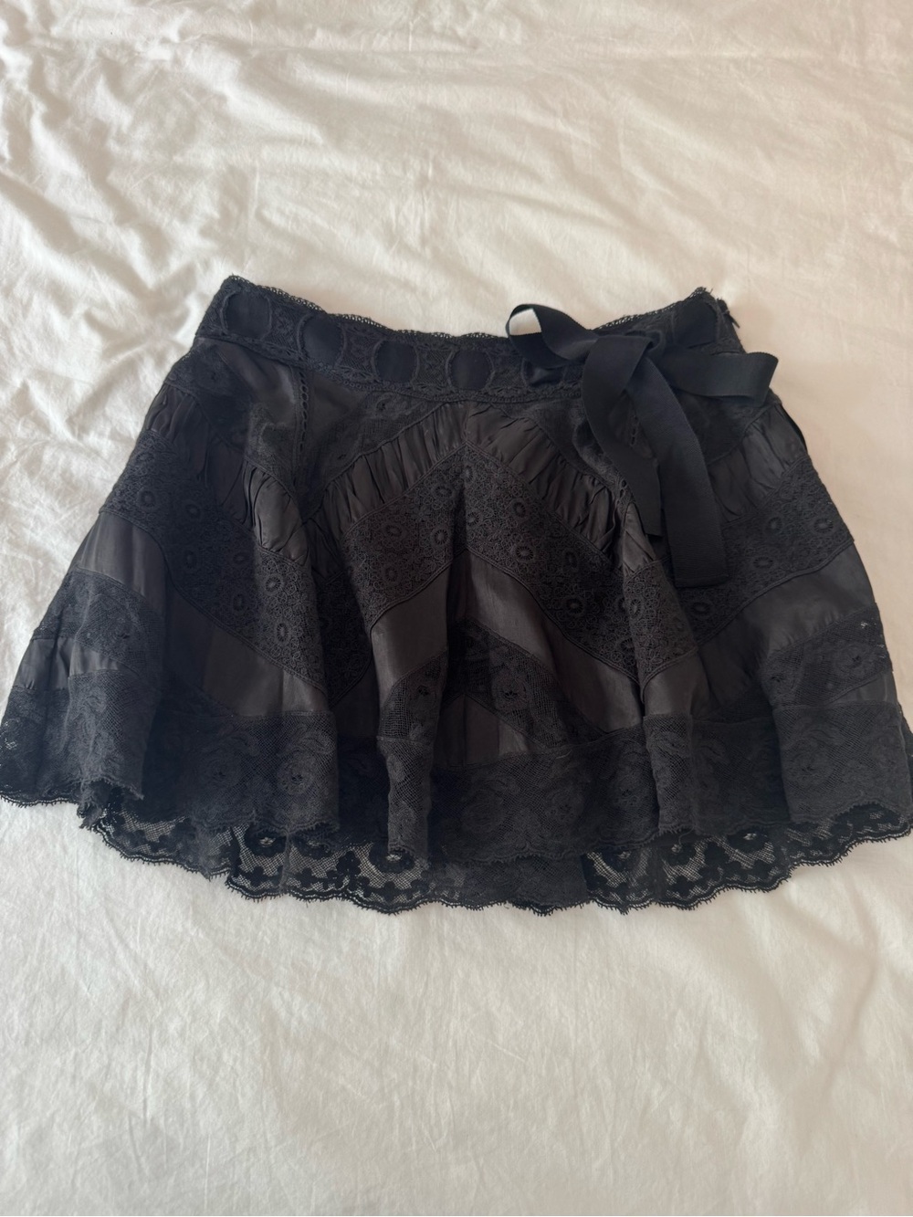 LoveShackFancy Shayda Black Lace Mini Skirt Size 4